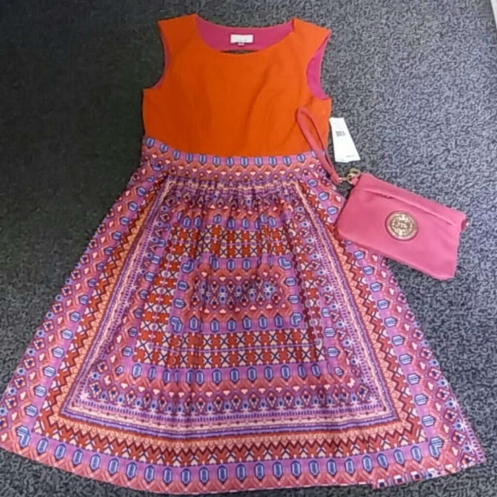 Pretty Summer Dress sz 8 Orange Hot Pink Cutout Detail